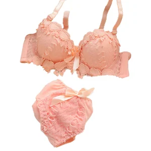 Wholesale Women Cute Lace Underwire Bra and Brief Set - Push-Up Waist Logo Everyday Wear Lingerie