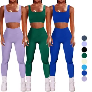 OQQ Factory Wholesale Yoga Set Seamless Bra High Waist Tight Pants Breathable Lightweight Elastic Waist Closure Plus Size Solid