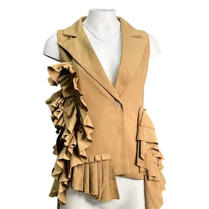 New Fashion Temperament Factory Custom Women's Suit Collar Ruffled Stitching Sleeveless Vest Suit