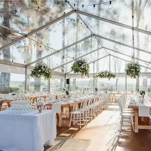 Customizable 25x45 Glamping Clear Span Transparent PVC Party Tent with Aluminum Poles Layer 1000 Persons Weddings Marquees