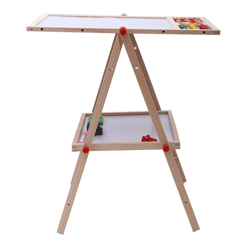 360 Degree Display Double Side Painted Magnetic Drawing Flip Chart Easel in Wooden Frame and Stand for Kids