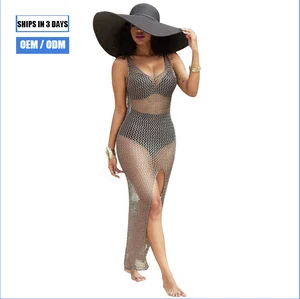 Women's Lace Beach Cover-Up Dress Sexy Crochet Summer Backless Bikini Swimsuit 1 Piece Women's Long Beachwear