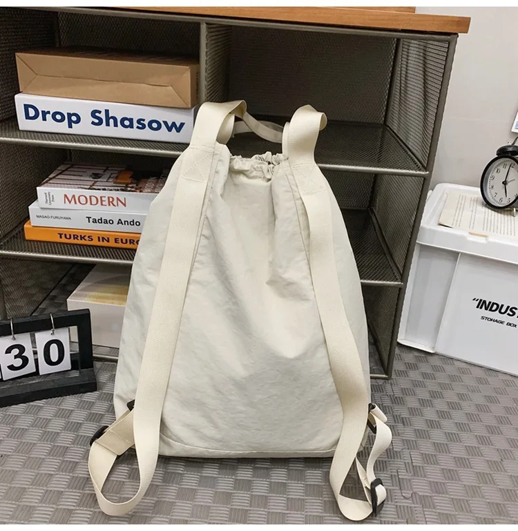 Junior High School Female Students' Casual Shoulder Bag Large Capacity Light Drawstring Backpack Mainly Made of Mesh for Girls