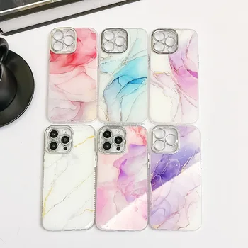 Fashion Marble Pattern Shockproof Phone Case for iPhone 17 16 15 14 Pro Max Protective Cover Lens Film for iPhone 17 Air 13 Pro