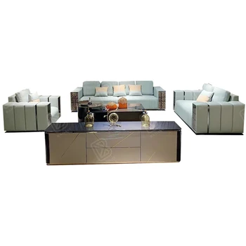 Italian style light luxury leather sofa combination for villa living room Customizable post-modern furniture