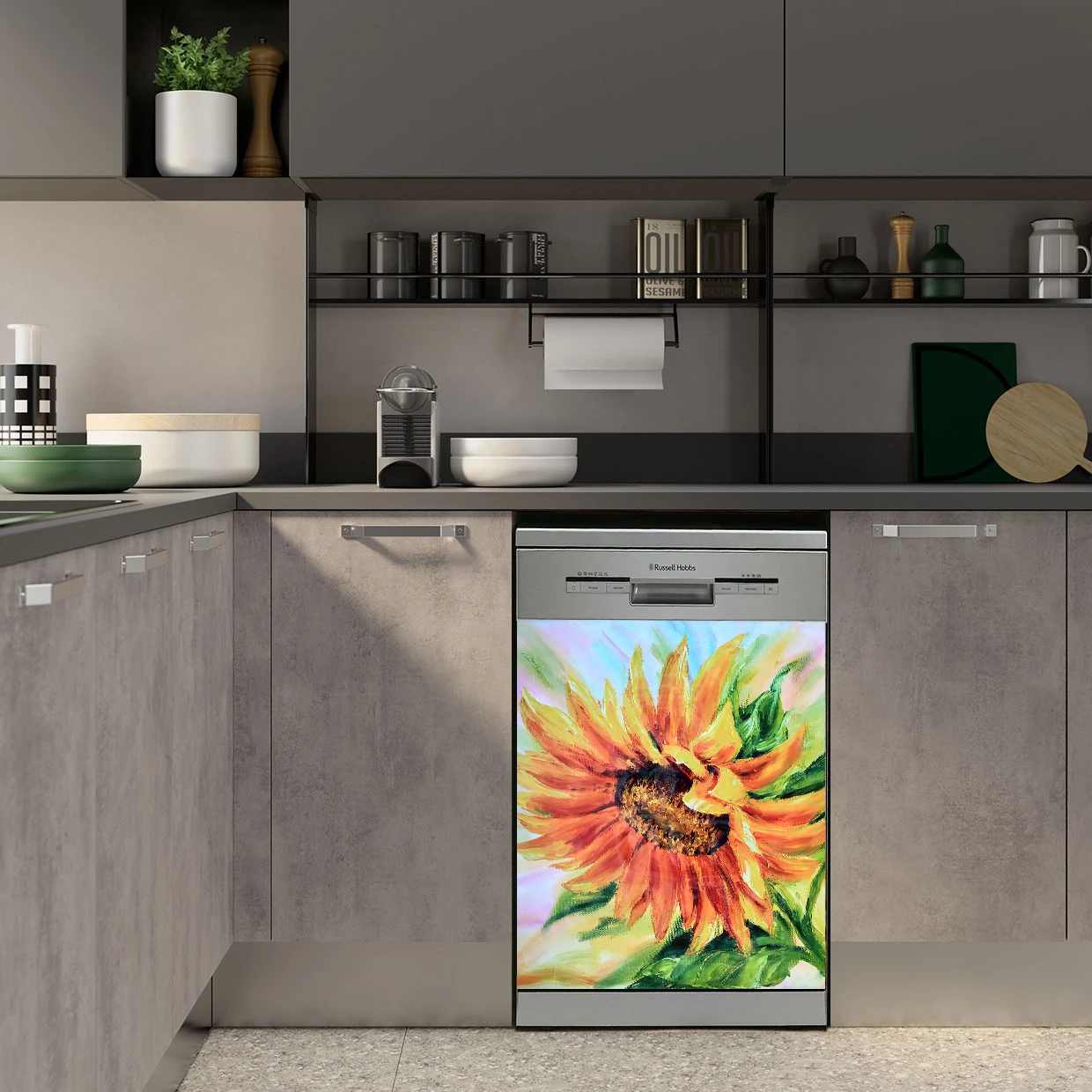 ZYUN Adesivo magnetico per lavastoviglie a forma di girasole adesivo magnetico per frigorifero con piante naturali 58 x 43 cm pannello per frigorifero girasole adesivo per armadietti domestici 