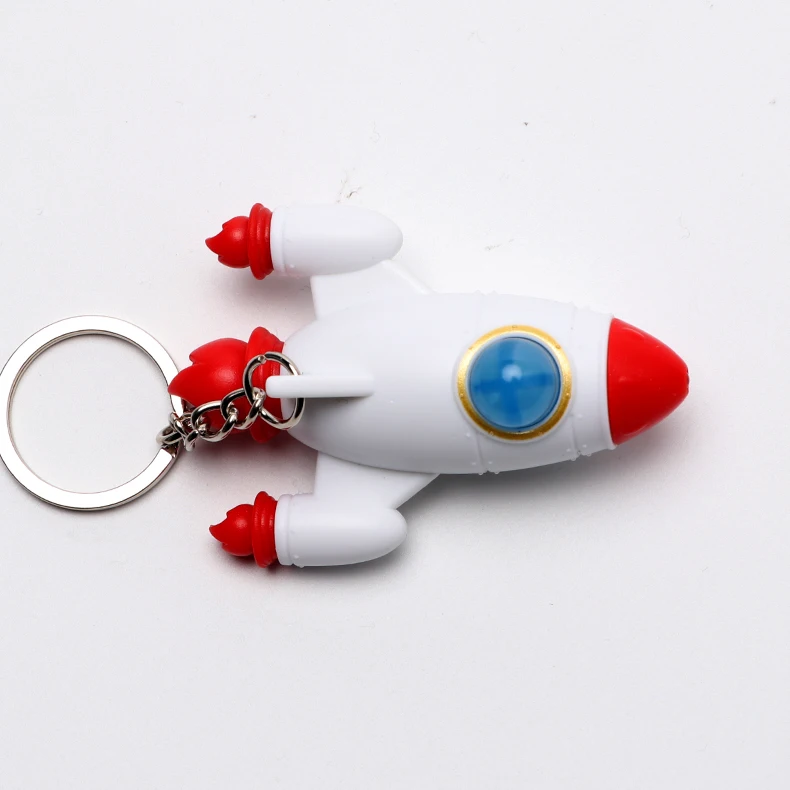 LED Airship Keychain Spacecraft Keyring Spaceship Keyholder UFO Key Chain Light up Rocket Toy Creative Gifts Souvenirs