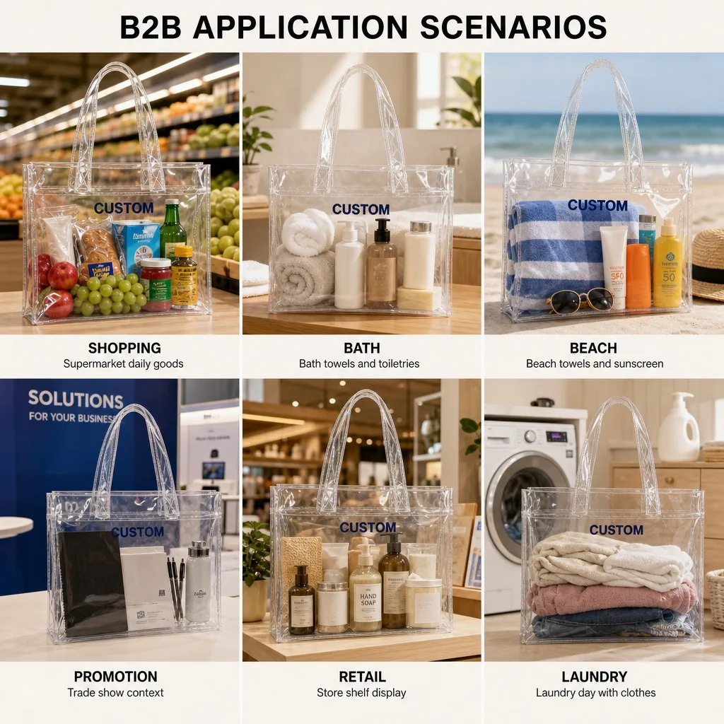 Eco Friendly Handbag clear Transparent Pvc Bags Gift and Promotional with Handle and Button