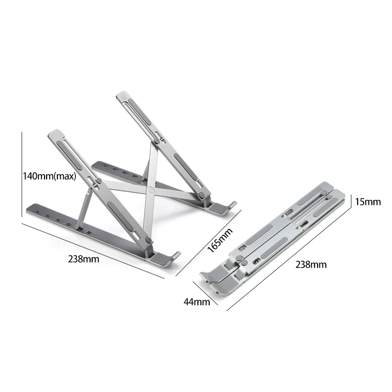 2020 Computer bracket silver aluminum metal notebook holder for desk foldable adjustable height portable mini laptop stand