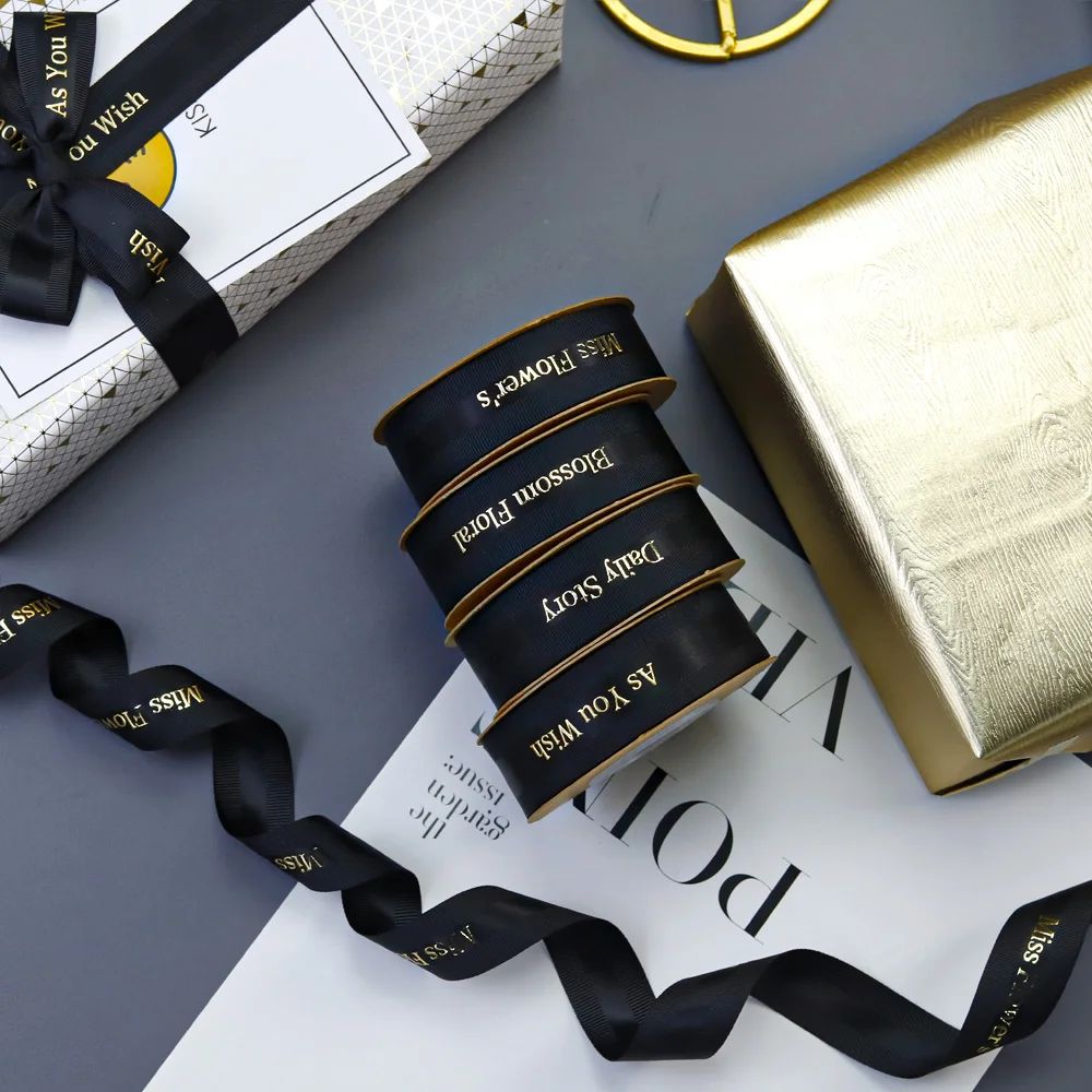 Custom Gold Foil 3d Embossed Printed Gift Polyester Satin Grosgrain