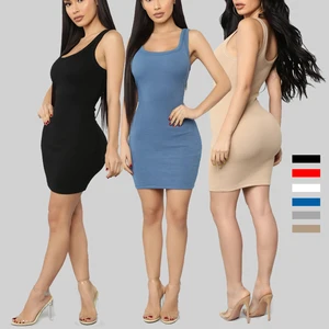 Latest Sleeveless Ribbed square Collar Bodycon Mini Casual Fashionable Womens Dresses