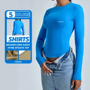 YISHENHON Autumn Trendy Long Sleeve Yoga Wear Women's Casual Running T-shirt Breathable Slim Fitness Wear Sports Top