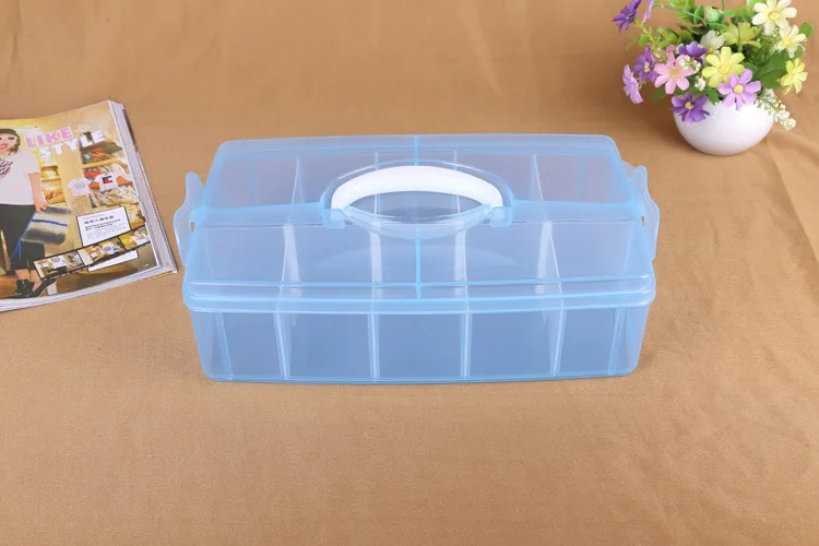 Solid color single-layer extra-large storage box 10-cell plastic portable storage box detachable piece organizer box manufacture