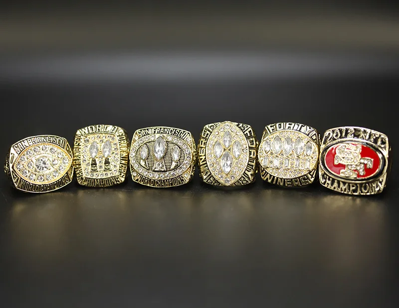 San Francisco 49ers - Super Bowl 5 Ring Set With Wood Display Montana Rice  Young