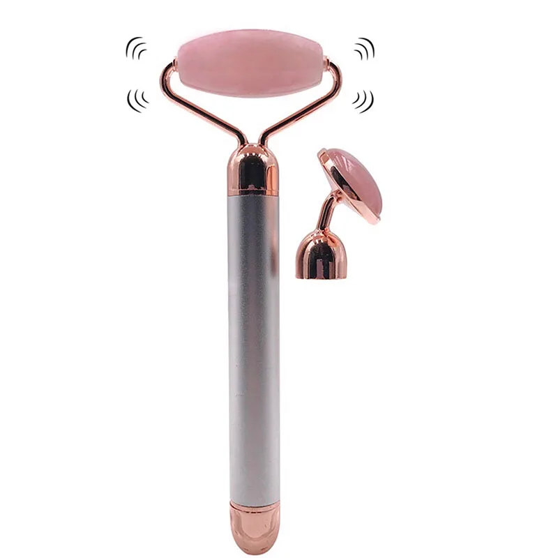 New 2 in 1 Electric Vibrating Quartz Roller Rose Jade Facial Massager for Women Skincare electric jade