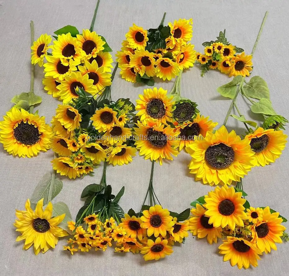 Qslhv155 Wholesale Artificial Sunflowers Silk Sunflower Bouquet Yellow Sunflower Artificial