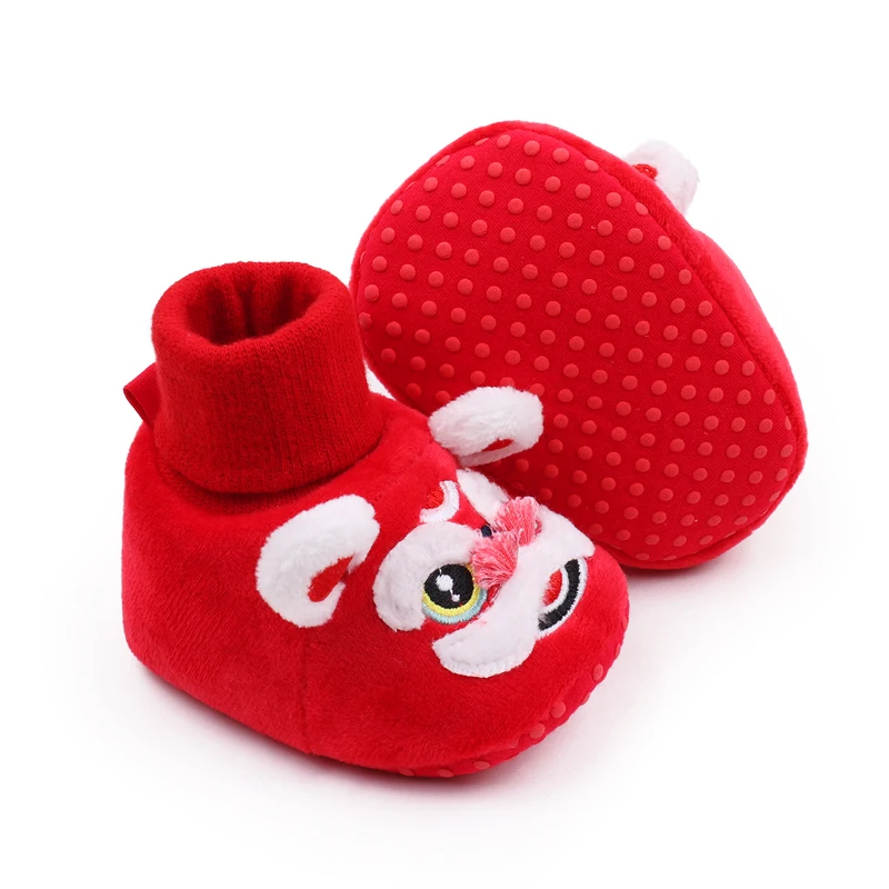 New Year Festive Red Tiger-head Shoes Soft-soled Baby Walking Shoes Winter Anti-drop Baby Floor Socks and Shoes details