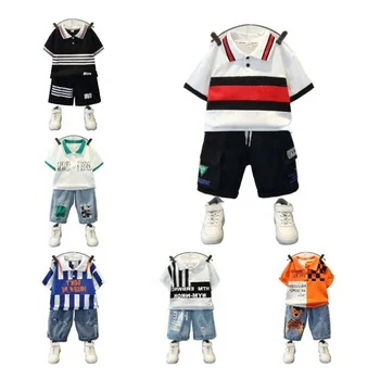 Jugaoge Kids Boys Girls Sports Tracksuit Geometric Print Short Sleeve T-Shirt with Drawstring Shorts