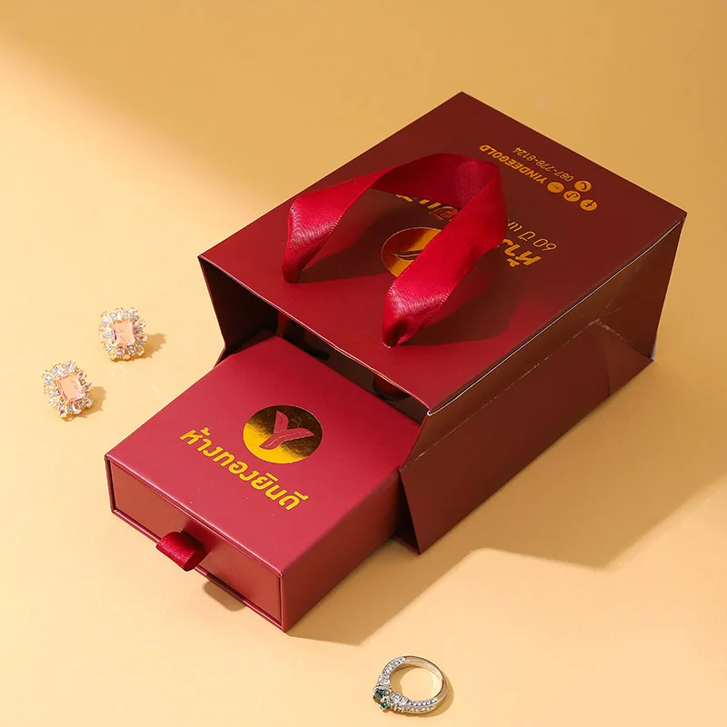 Wholesale Luxury Square Jewelry Packaging Set Cardboard Paper Gift Bag Ring Earring Drawer Box with Custom Logo factory