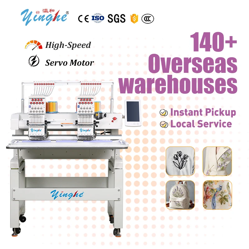 Yinghe Dual Heads 9 Needles Digital Embroidered Hat Tshirt Machine Cap Garment Flat Industrial Monogram Embroidery logo Machine