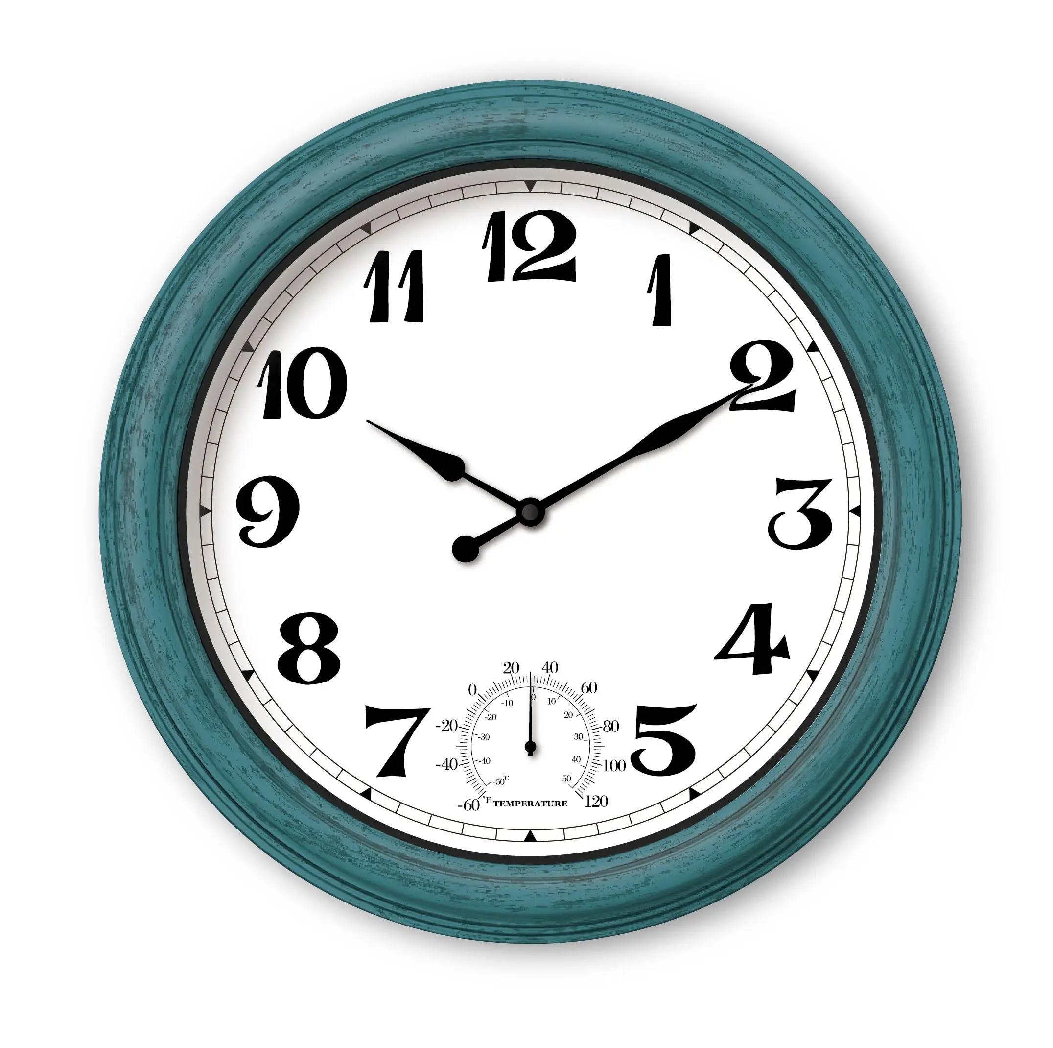 Custom Vintage Round Silent Quartz Retro Waterproof Wall Clock with Thermometer Outdoor Plastic Old CLOCK Manufacturer