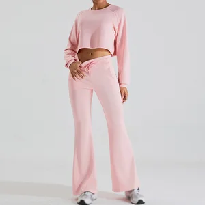 High Quality Custom Logo Long Sleeve Plus Size Cropped Top Sweatshirt Jogger Pants Women's Hoodies Sweatpants Two Piece Sets