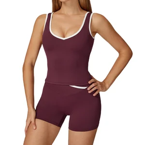 New Arrival Cross High Waist Flare Leggings Contrast Color Shorts Breathable Workout Wear Vest & Bra for Sports Women Set