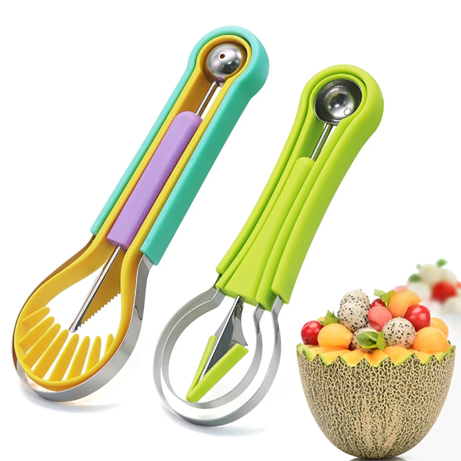 Melon Baller Scoop Set, 4 in 1 Stainless Steel Fruit Scooper Fruit Carving  Tools Set Watermelon Slicer for Ice Cream Vegetable Cantaloupe Melon