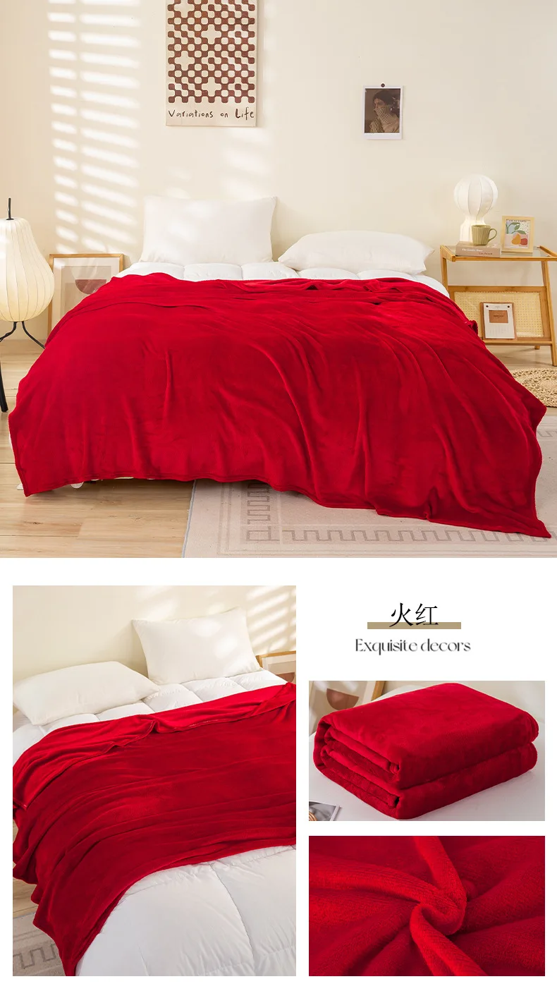 100% Polyester Flannel Fleece Throw Soft Plush Cozy Microfiber Bed Blanket Modern Solid Colors Designed Pattern Knitted Technics