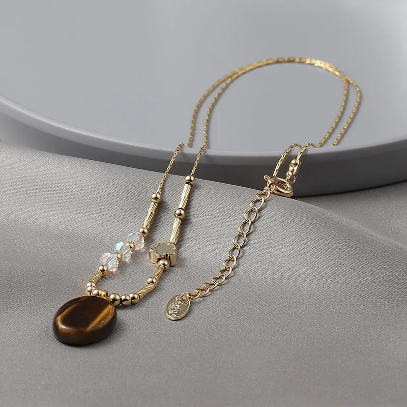 Brown Tiger Eye Stone Pendant Necklace 