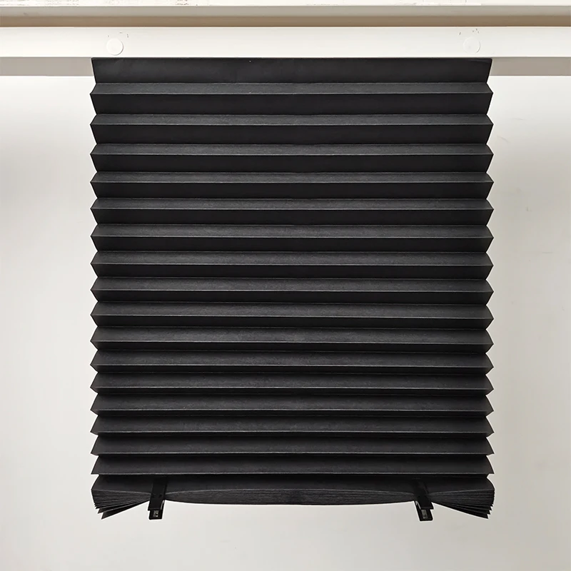 product black paper pleated shade cordless self adhesive window blind no drill custom size privacy home living room oem-1