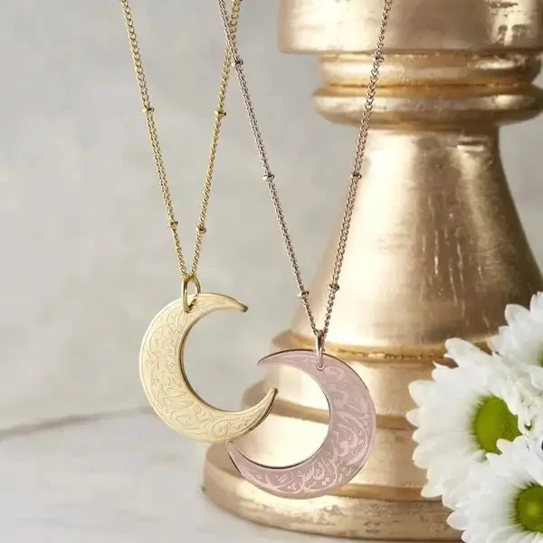 Collana con medaglia arabo Corano Allah per donna Uomo Strass Acciaio inossidabile Colore oro Collare con gioielli a catena musulmana islamica NZZZ490  36