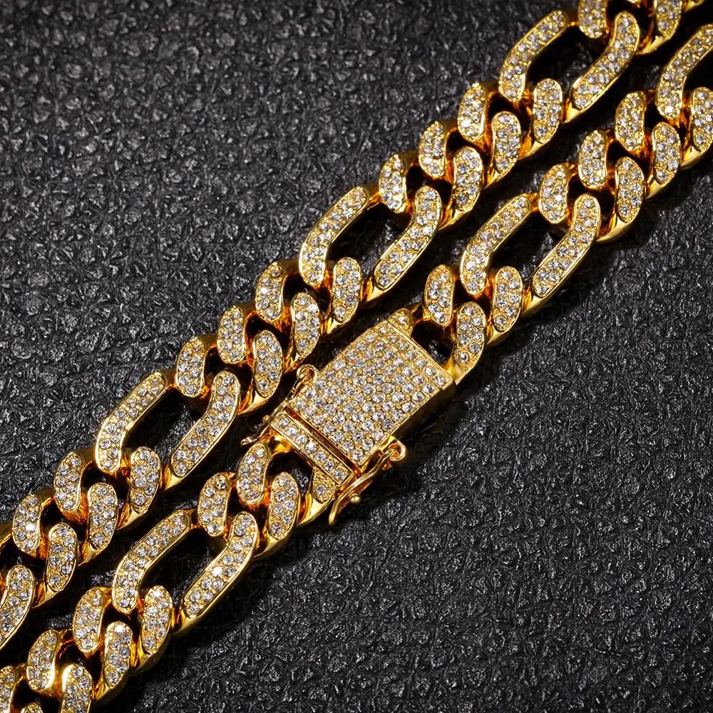 Ice Chains for Men 2019 Hiphop Gold Plated Diamond Figaro Chain