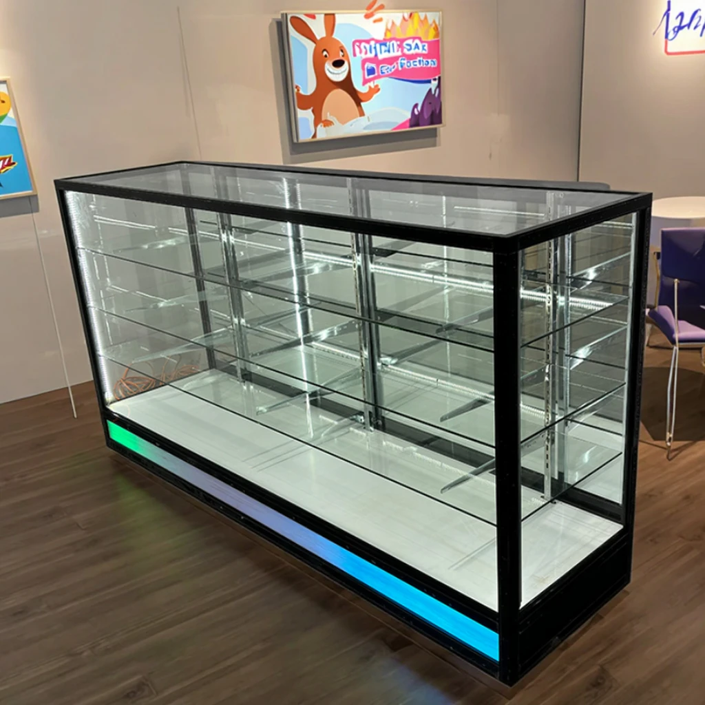 72-Inch RGB Light Sliding Glass Showcase Hot Sell Alloy Frame Display Cabinet with Smoke Mirror for Storefront or Office