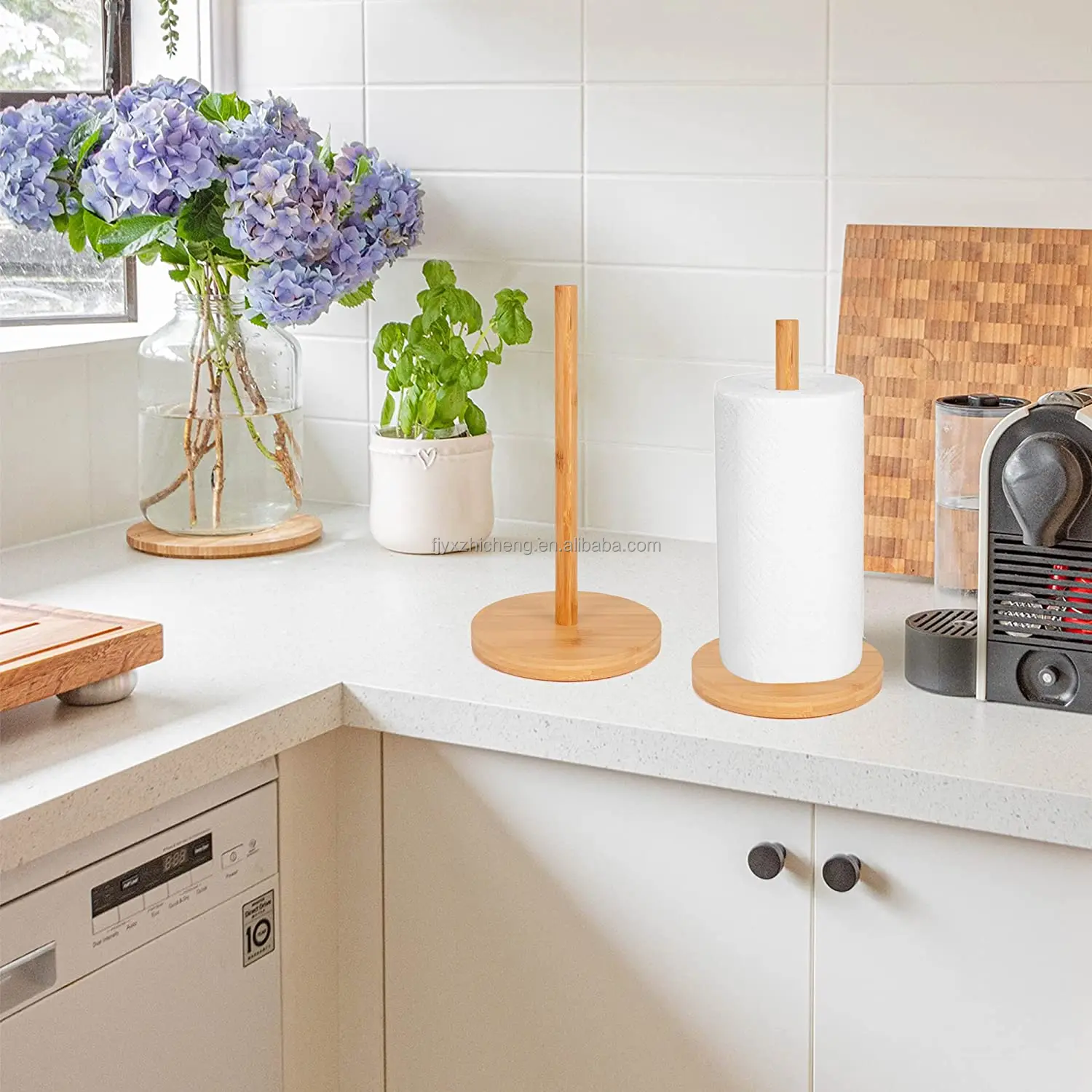 Bamboo Countertop Paper Towel Dispenser Standing Organizing Kitchen