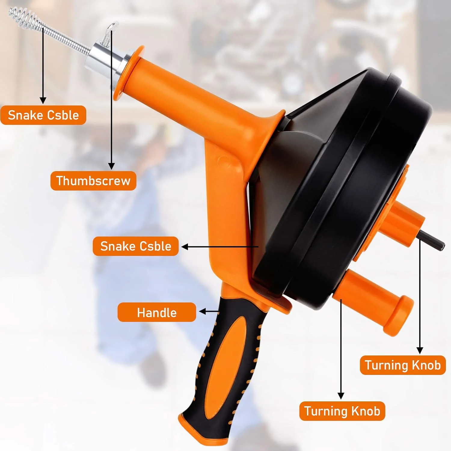 Pipe Auger Unclog Sink Shower Snake Drain Cleaner Plumbing Snake Drum