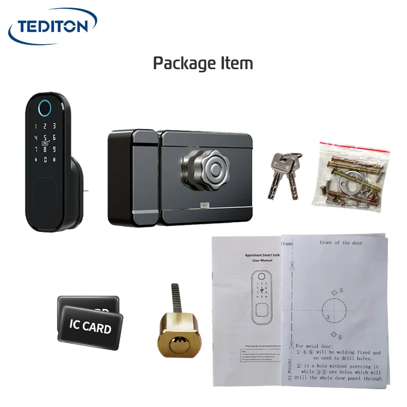 Tediton Waterproof Ttlock  App Electric Intelligent Digital Electronic Biometric Fingerprint Smart Rim Door Lock