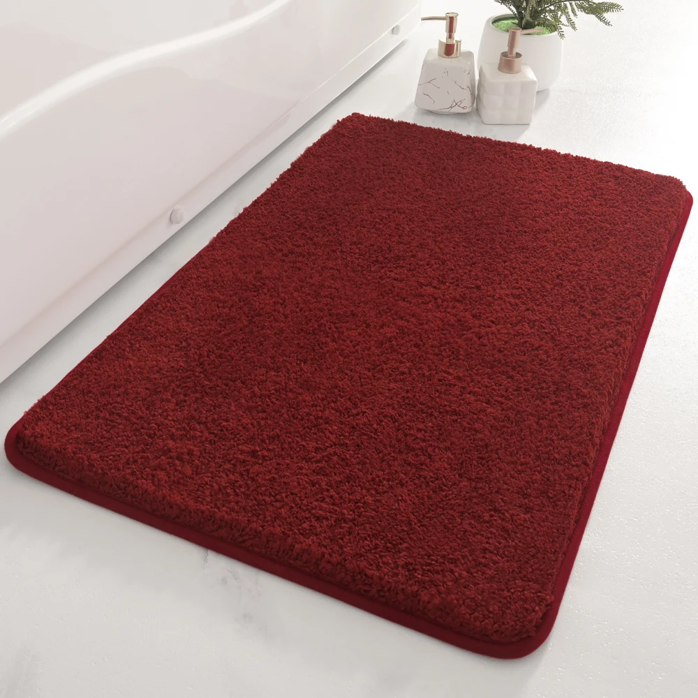 Wholesale Solid Color Cake Velvet Bath Mat Rectangle Absorbent Water Bathroom Rugs Dot Plastic Bottom Non Slip Bath Mat