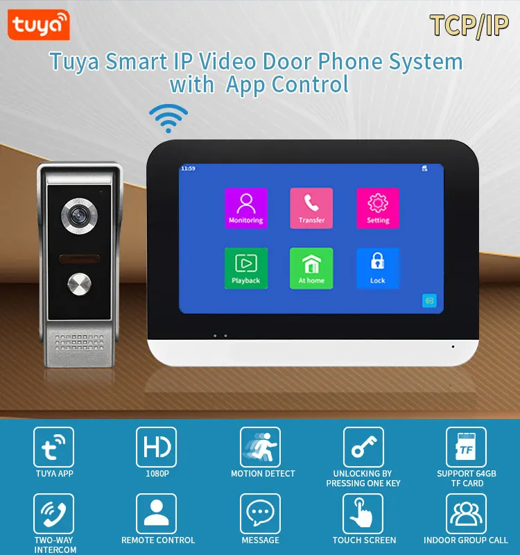 WiFi TUYA Smart APP 7 pollici 1080P Kit citofono domestico