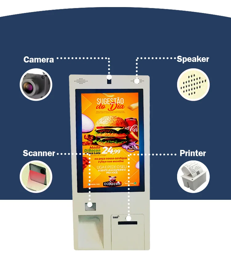 Slim and Durable Wall-Mounted Self-Order Kiosk with Anti-Glare Display, Secure Payment and Cloud-Based Menu Management