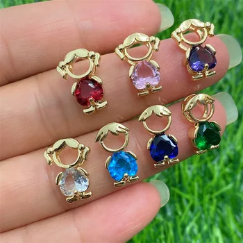 24K Solid Yellow Gold Plated Cubic Zirconia Birthstone Girl Nail Pendant Charms for Jewelry Making