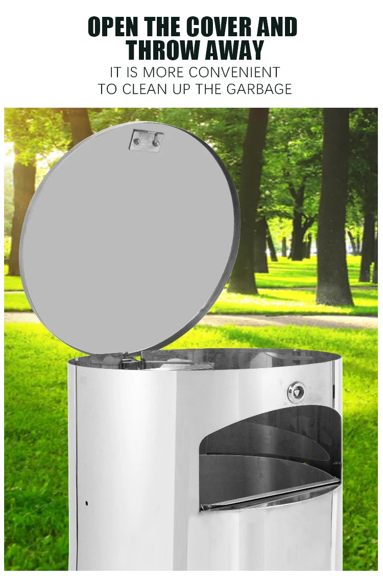 Large Outdoor Stainless Steel Wall Mounted Ashtray Lockable Metal Trash Bin for Smoking Accessories in Public Places