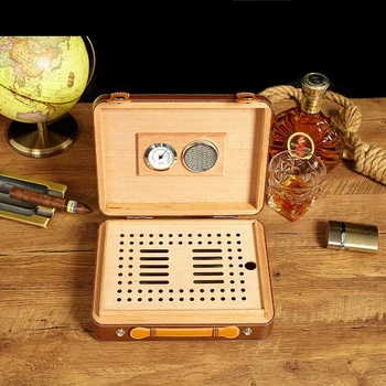 Custom Luxury New Style Leather Cigar Travel Case Portable Cedar Wood Humidor Box cigar kit set