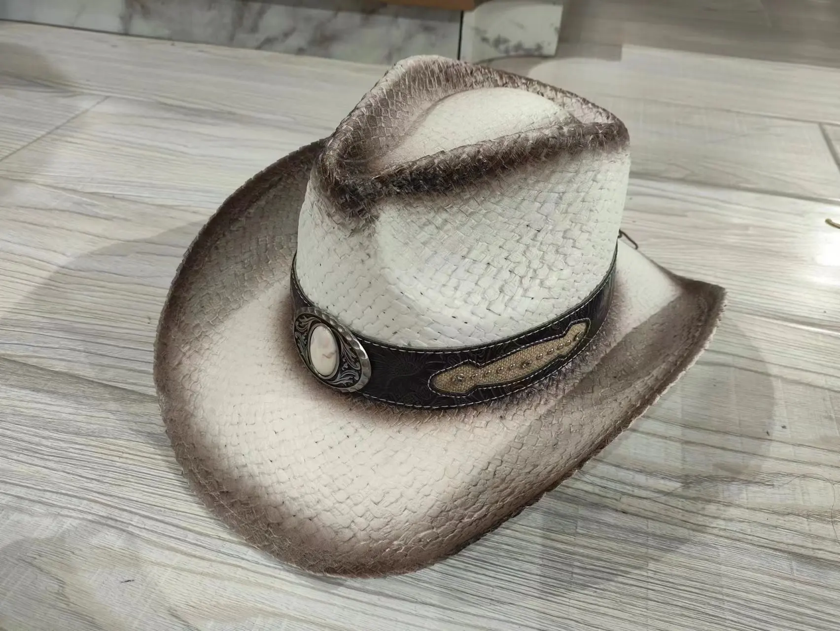 7921 Straw Cowboy Cowgirl Hats For Women Men Summer Beach Sun Hat Panama Straw Cowboy Hat for Men Women Wide Brim Western Straw  main image 2