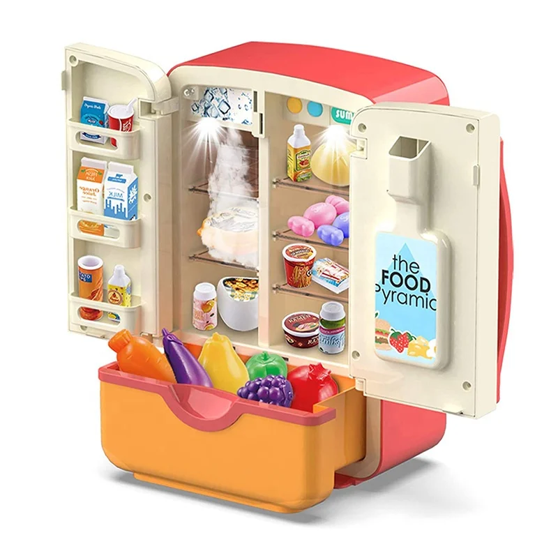 Pretend Play Refrigerator Fridge Toy With Spray Function Simulation
