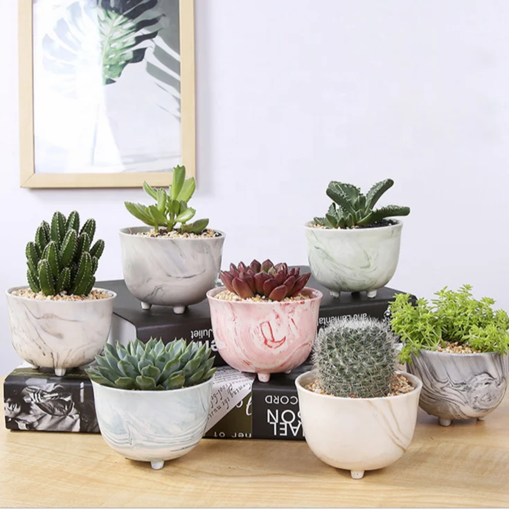 Home & Garden Office Desk Mini Small Marble White Ceramic Pot For