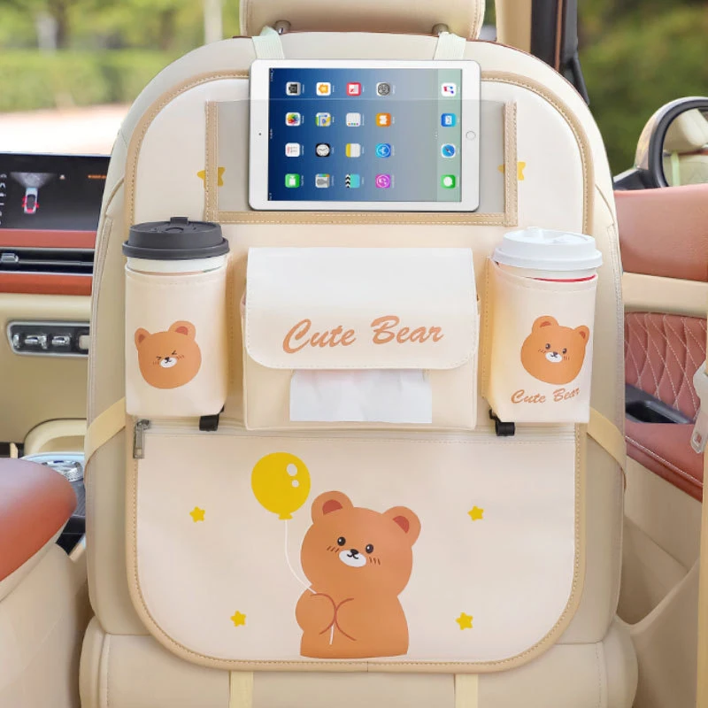 Cute Cartoon Car Seat Back Protectors Organizer Tablet Holder