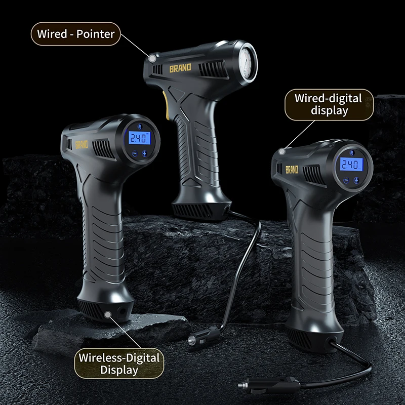 HF8166 Wireless Digital Cord Pointed Multi-mode Portable Car air Compressor Gun Type Bike Tyre Balloon Air Inflator Pump