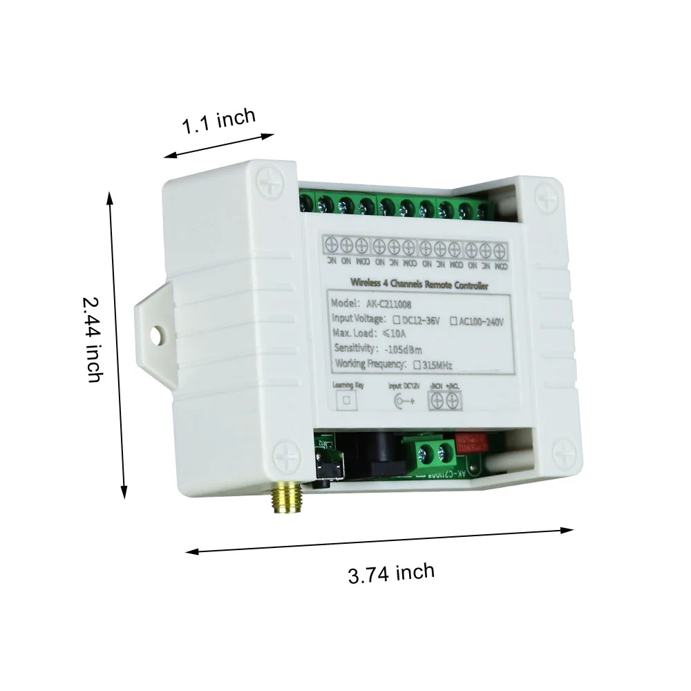 Gebildet 433Mhz Universale Telecomando Wireless Interruttore DC 5-30V 1CH Modulo Ricevitore Relè Trasmettitore RF Momentaneo Toggle Latch Per LED, Pompa, Auto(Trasmettitori 2Pulsanti 1Ricevitore 1CH - Foto 6