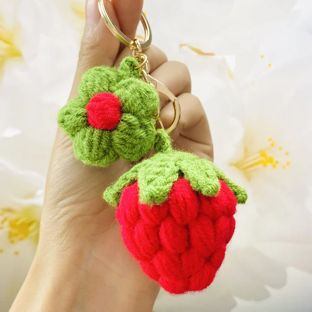 Portafoto A Forma Di Fragola In Lana Intrecciata Con Fiore, Decorazione Fai-da-te All'uncinetto Per Specchietto Auto, Regalo Carino E Colorato